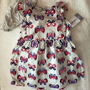 NEW Baby Girls Dress Grey w/ Blue Pink and Red Butterflies Size 9 Month